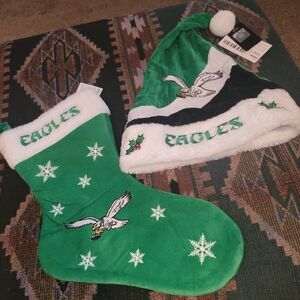 Eagles Green Christmas Stocking and Hat Set